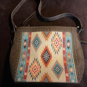 Brown and Multicolor Patterned Women's Bag